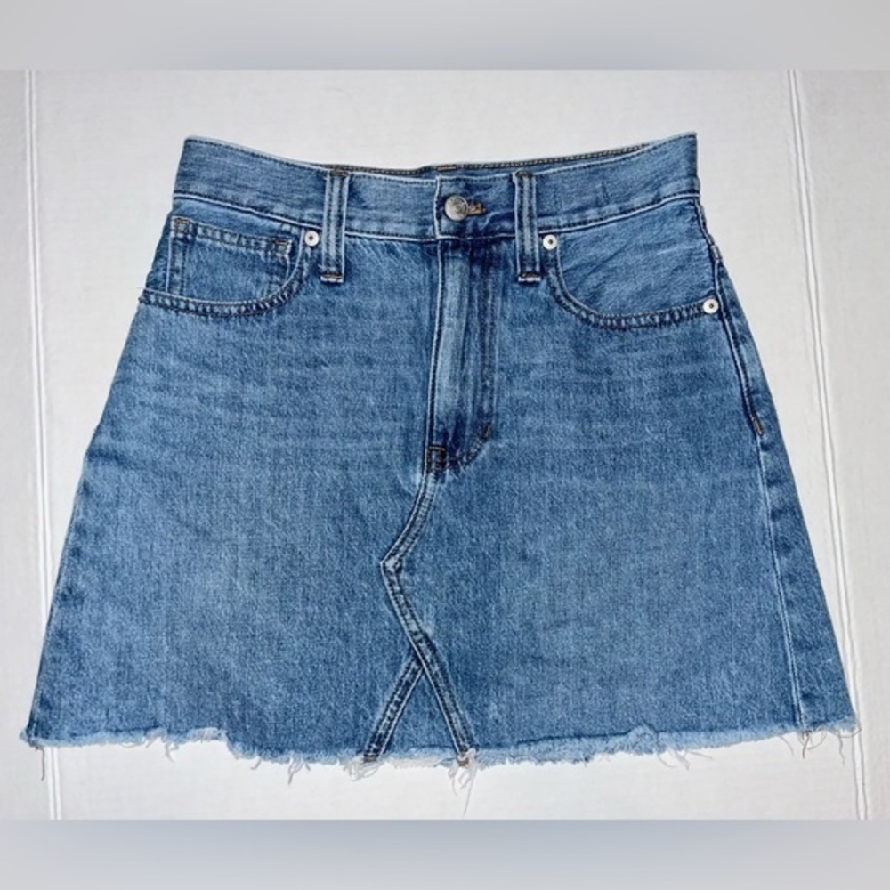 Madewell - Rigid A-Line Denim Mini Skirt size 24 Raw Hem 100% cotton